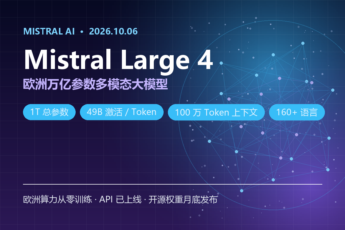 欧洲杀出万亿参数旗舰！Mistral Large 4 发布：1T 总参数、49B 激活，权重月底开源