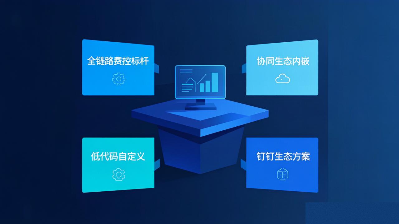 三个高低不同的蓝色柱状平台基座,顶部漂浮AI芯片与合规盾牌的三层梯队插画